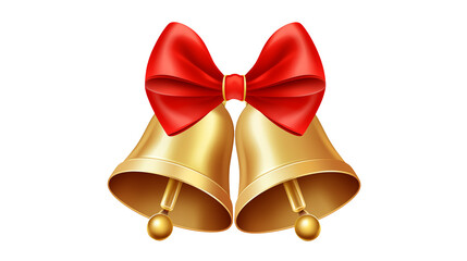 Two golden bells with a red bow on a black background image