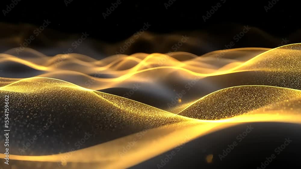 Poster abstract golden waves flowing smoothly against a dark background, creating a mesmerizing visual effe