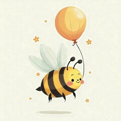pastel Cute Whimsical Bee with air balloon illustration