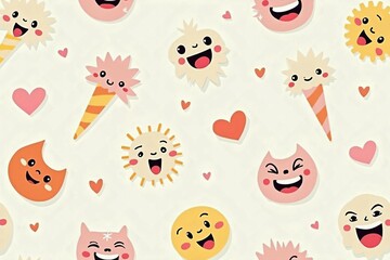 pastel Abstract funny comic emoji characters pattern. Comic doodle cute characters cartoon background illustration