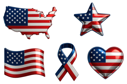 American flag icons set isolated on white background isolated on a white background