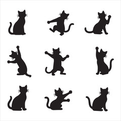 Naklejka premium Collection of cat silhouettes in various poses isolated on background