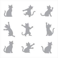 Collection of cat silhouettes in various poses isolated on background