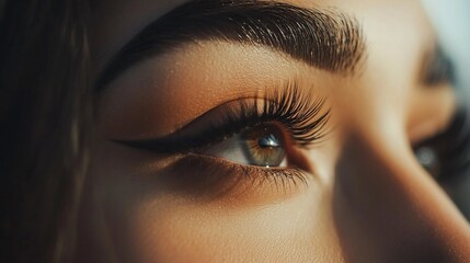 Close-up of a Woman's Eye with Dramatic Eyeliner and Long Lashes Showing Beauty