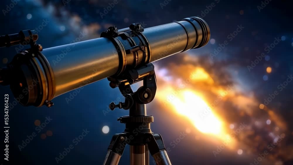 Poster telescope pointed at a vibrant nebula showing a cosmic exploration device for stargazing and astrono