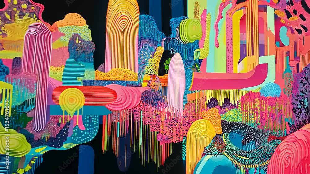 Aufkleber vibrant abstract mural showcasing colorful patterns and fluid shapes in an urban art setting