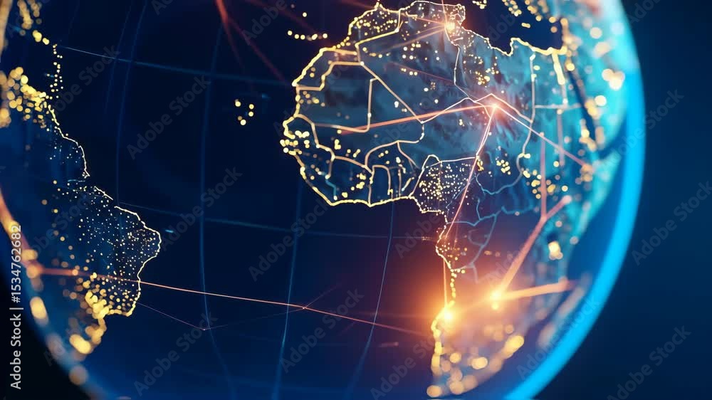 Aufkleber digital earth globe with continents outlined and glowing connections displaying network across afric