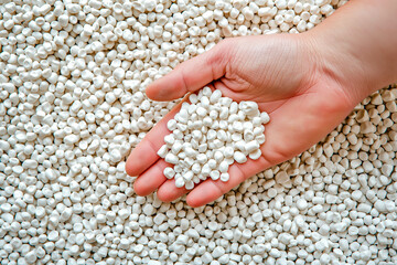 White plastic grain, plastic polymer granules,hand hold Polymer pellets, Raw materials for making water pipes, Plastics from petrochemicals and compound extrusion, resin from plant polyethylene