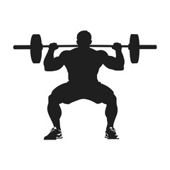 Weightlifter Silhouette Squatting with Barbell - Powerlifting Vector