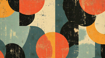 Abstract Colorful Shapes with Texture in Retro Art Style