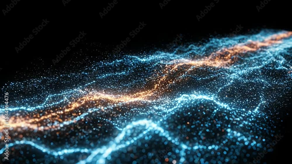 Poster abstract digital particles flowing in a wave pattern