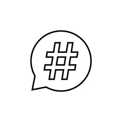 Hastag on speech bubble icon in line style. Keyword sign symbol