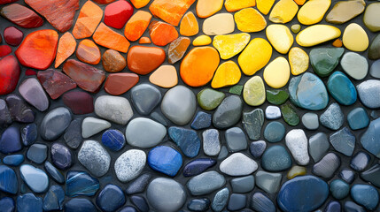 Colorful Mosaic of Smooth Pebbles and Stones in Vibrant Gradients