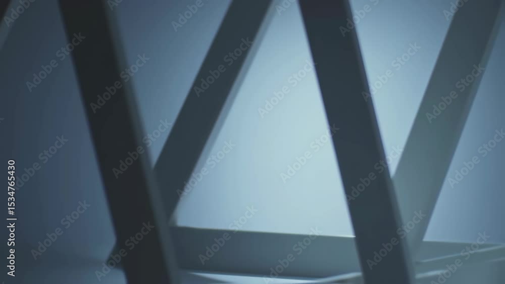 Poster abstract geometric composition of white wooden beams creating triangular forms against a blurry soft