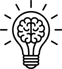 Creative brain power idea lightbulb symbol graphic design illustration art mind icon line black white wisdom bright