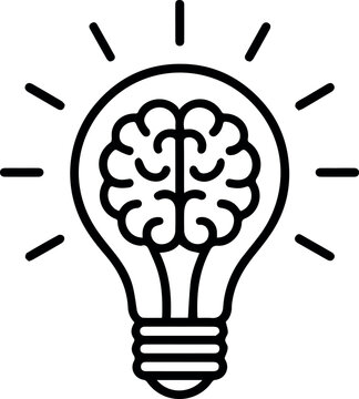 Creative brain power idea lightbulb symbol graphic design illustration art mind icon line black white wisdom bright