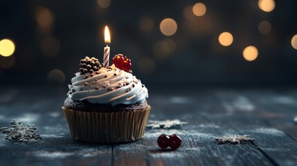 Festive Birthday Cupcake with Candle happy birthday background