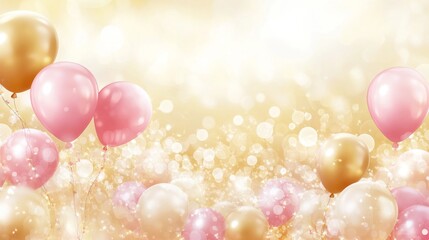 Beautiful Pink and Gold Balloons Festive Background happy birthday background