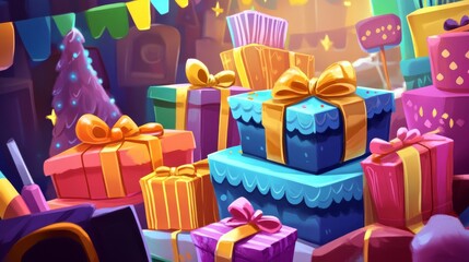 A Colorful Pile of Christmas Presents happy birthday background
