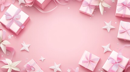 Pink Gift Boxes with Stars and Ribbons happy birthday background