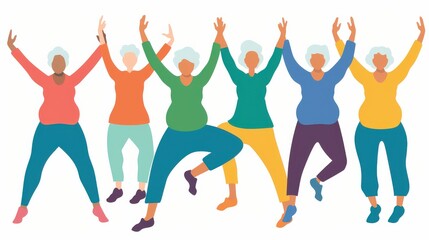 Fototapeta premium Icon of a group of elderly individuals participating in a fitness class or exercise group.
