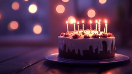 Birthday Cake with Candles in the Night happy birthday background