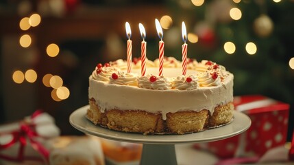 Festive Birthday Cake with Candles happy birthday background