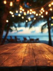 empty wooden table with bokeh background