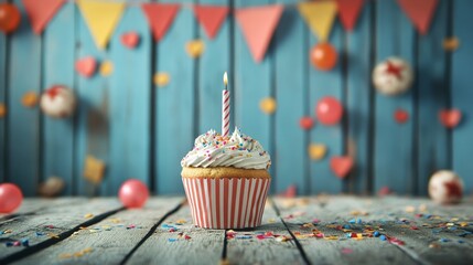 Birthday Cupcake with Festive Decorations happy birthday background