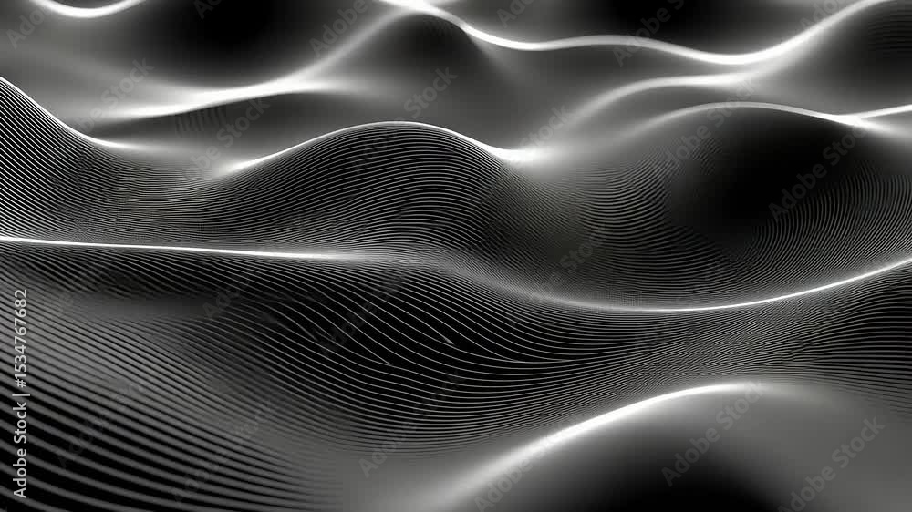 Poster abstract monochrome waves undulating in a smooth pattern, creating a serene and artistic background
