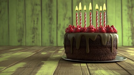 Chocolate Birthday Cake with Red Candles happy birthday background