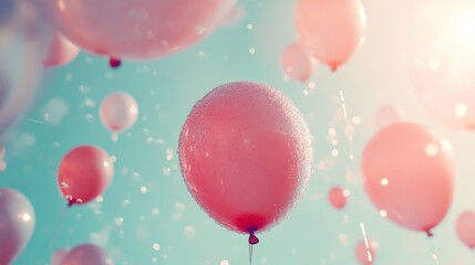 Floating Pink Balloons in a Pastel Sky happy birthday background