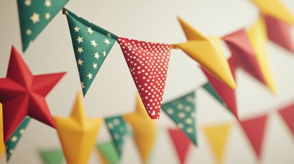 Vibrant Paper Triangles and Stars Decoration happy birthday background