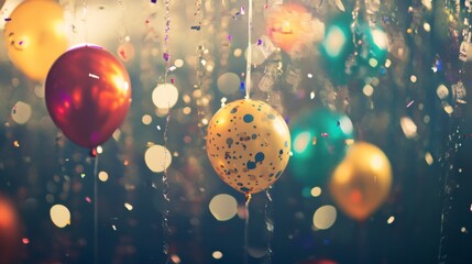 Celebration Balloons and Confetti happy birthday background