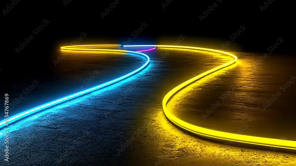 Aufkleber vibrant neon light trails curve across a dark surface, creating a dynamic atmosphere for creative pr