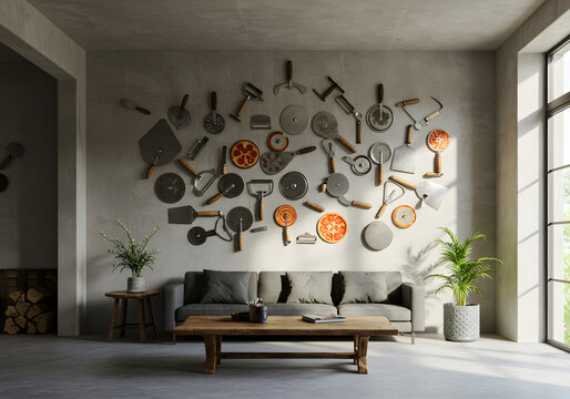 Pizza tools decorated wall