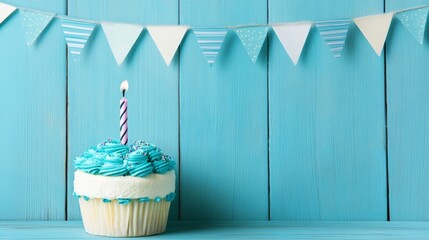 Birthday Cupcake with Blue Whipped Cream happy birthday background