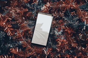 High Quality Visual of Smartphone Withblank Screen Lying on Tinsel