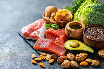 detailed image of paper bag of different healthy food on a table