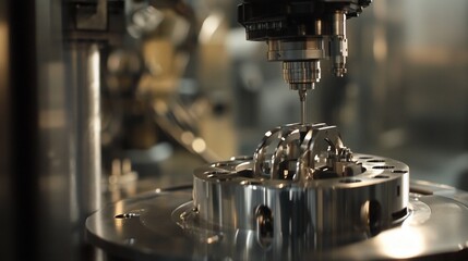 Precision Machining, Close-up of CNC Milling Machine in Action with Metal Part