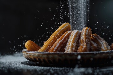 Premium Quality Image of Traditional Spanish Dessert Churros with Sugar and Chocolate