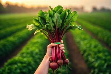 Hand holding freshly harvested beets