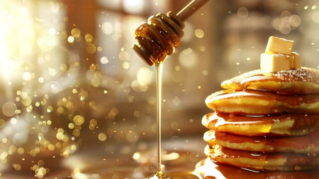 Stacked Pancakes with Honey