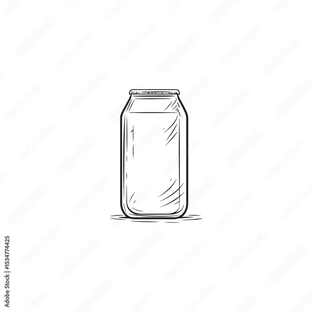Poster Sketch of a Transparent Can Partially Filled with Liquid on a White Background