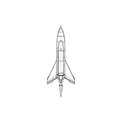 Space Shuttle Launching Overhead View of Black and White Spacecraft Illustration on White