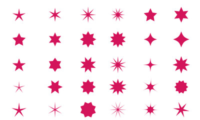 ピンクのいろいろな形の星とキラキラ素材ベクターセット