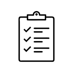 Clipboard Checklist Icon Representing Task Management and To-Do List with Check Marks in Minimalist Outline Style