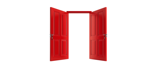 Open Red Double Door on Transparent Background