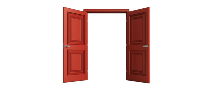Open Red Double Door on Transparent Background