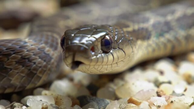 Close-up view of a snake in a natural setting, showcasing intricate scales.